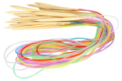 Produktbild von 18-teiliges Strickwerkzeug-Set für Rundnadeln, DoublePoint, Bambusfarbe, flexible Rohrverbindung (100 cm)