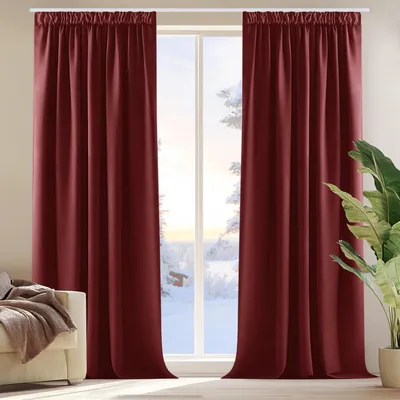 Productafbeelding van Verduisterende gordijnen met plooiband, thermische gordijnen, 210x140 cm, rood, set van 2