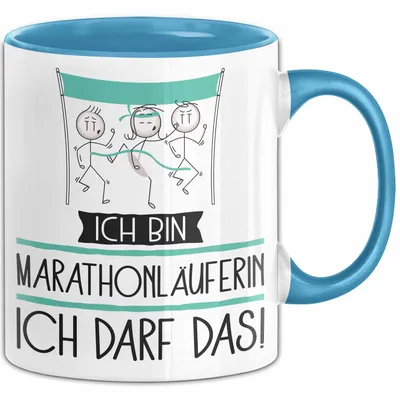 Produktbild von Geschenk für Marathonläuferin Tasse Lustige Geschenkidee Geburtstag Ich Bin Marathonläuferin Ich Darf Das (Blau)