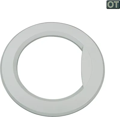 A white ring, likely a washing machine door frame, is shown against a white background.