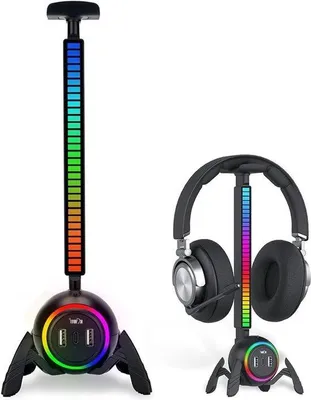 Produktbild von RGB-Headset-Halter mit USB-Hub und Drehdesign, Antirutschbasis, für PC-Gaming, Schreibtisch