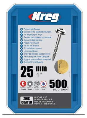 Produktbild von Kreg Pocket-Hole Schrauben 25 mm, Verzinkt, Maxi-Loc, Grobgewinde - 500Stk.