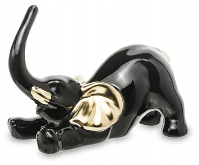 Produktbild von Keramik-Elefant Figur schwarz-gold als Glücksbringer
