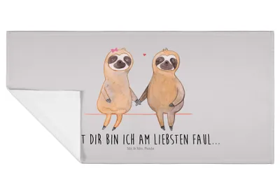Produktbild von Mr. & Mrs. Panda Handtuch Faultier Pärchen - Grau Pastell - Geschenk, Frotteehandtuch, Liebe, 50x100, Gemeinsam, gesichtstuch, Flauschtuch, Händehandtuch