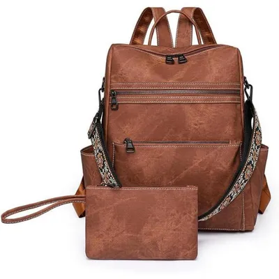 Immagine prodotto di Zaino da donna, versatile, impermeabile, leggero, in poliuretano (PU), colore marrone, dimensioni 33x38x13 cm