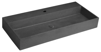 Produktbild von QUADRADO Betonwaschbecken mit Auslauf, 96x44 cm, schwarzer Granit