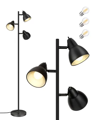 Image de Lampadaire EDISHINE à 3 ampoules, intensité réglable, lampadaire LED, 3 ampoules E27 incluses, noir