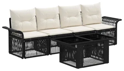 Immagine prodotto di Set da giardino composto da 5 pezzi, colore nero e crema, in rattan sintetico