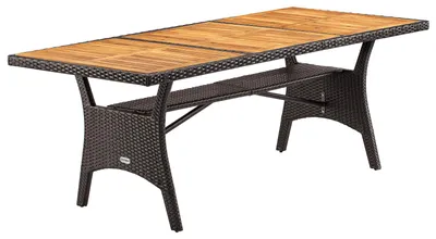 Image de CASARIA Table de jardin polyrotin Brun 190x90x74 cm plaque en bois d'acacia pré-huilé réglable résistante intempéries
