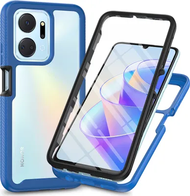 Image de Etui pour Honor X7A, bumper avec protecteur d'écran intégré Etui de protection 360° pour le corps entier Bleu foncé