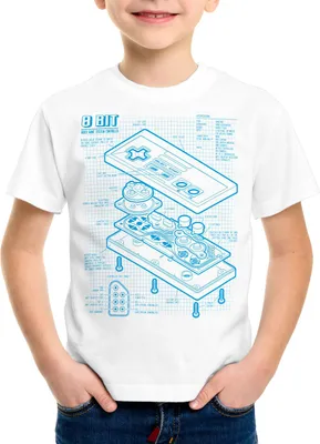 Produktbild von style3 8-Bit  Controller Blaupause Kinder T-Shirt classic 8-Bit mario