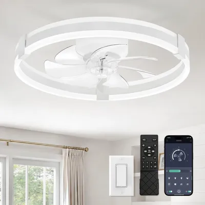 Immagine prodotto di Ventilatore a soffitto con luce, diametro 51 cm, colore bianco - Motore DC silenzioso - 6 velocità