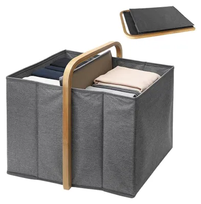 Faltbarer Wäschekorb aus Bambus, 50 L, grau