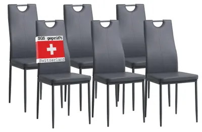 Produktbild von Albatros Esszimmerstühle SALERNO 6er Set, Grau - Edles Italienisches Design, Polsterstuhl Kunstleder-Bezug, Modern und Stilvoll am Esstisch - Küchenstuhl, Stuhl Esszimmer hohe Belastbarkeit
