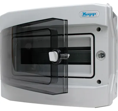 Produktbild von KOPP Aufputz-Feuchtraum-Verteilerkasten N12C, IP65, mit Tür, 1-reihig, 12 Pole