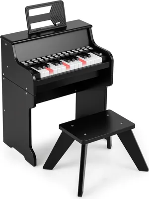 Image de Clavier 25 touches COSTWAY pour enfants, piano électronique pour enfants avec tabouret, microphone réglable, pupitre & mode d'apprentissage, piano pour enfants à partir de 3 ans