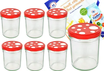 Zdjęcie produktu dla zestaw 6 kubków 435 ml Do 82 pokrywka muchomor czerwona biała w kropki wraz z książeczką z przepisami Diamant Gelierzauber