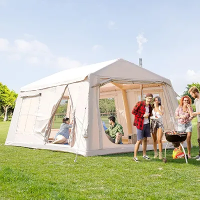 Produktbild von MEULBATY aufblasbares Zelt Camping Zelt Sufblasbar mit Kaminöffnung & Dachfenster Vordach Personen: 10 (1 tlg), 10-12per XXL, ohne Markise