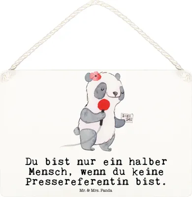 Produktbild von Mr. & Mrs. Panda Schild Pressereferentin Herz DIN A6 - Weiß - Geschenk, holzbild, Witzig, Presseagentur, Türschild, hängeschild, Lustig, Studium, Wandbild Holz, Spruch