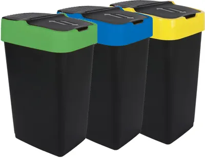 Produktbild von Odpadkový koš s výklopným víkem - sada 3 kusů - 35 litrů - každá barva 1x