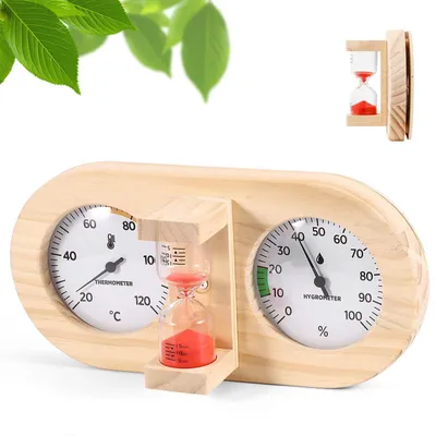 Obrázok produktu pre Teplomer a vlhkomer 2 v 1, vyrobený z borovicového dreva, určený na použitie v saune