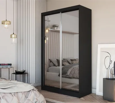 Image de BEAUTYSOFA armoire à portes coulissantes DEBRA II 120 cm - armoire à deux portes, penderie, armoire avec miroirs, tringle de penderie et 2 tiroirs, couleur : noir
