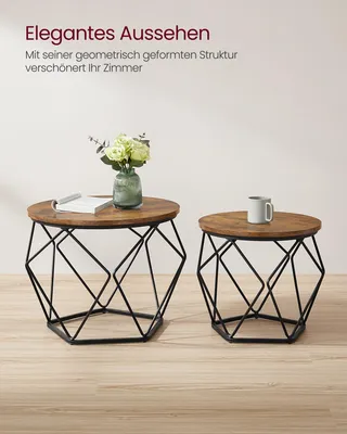 Image de VASAGLE table d'appoint, set de 2, plateau amovible, brun vintage-noir
