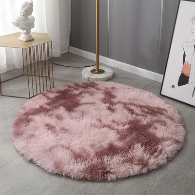 Zdjęcie produktu dla Okrągły dywan do salonu, wysoki włos, pluszowy, szary, różowy, 40 cm