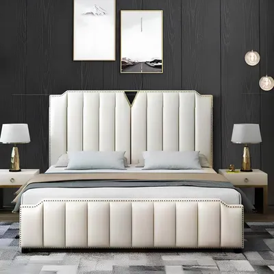 Obrázek produktu pro Bett Polster Design Luxus Doppel Hotel Ehe Schlaf Zimmer Leder 180x200cm Betten