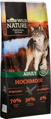 Produktbild von Dehner Wild Nature Hundefutter Hochmoor, Trockenfutter getreidefrei / zuckerfrei, für ausgewachsene Hunde, Ente, 12 kg