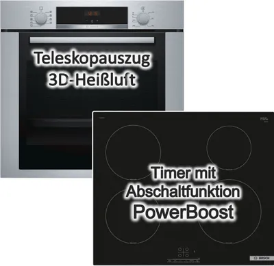 Produktbild von Herdset Bosch Backofen EcoClean mit Induktionskochfeld Booster autark 60 cm