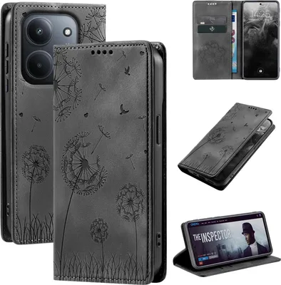 Produktbild von Handyhülle für Xiaomi Redmi 15C RFID Schutz Klapphülle Case Cover Design Blume Pusteblume Schutzhülle Farbe: Schwarz