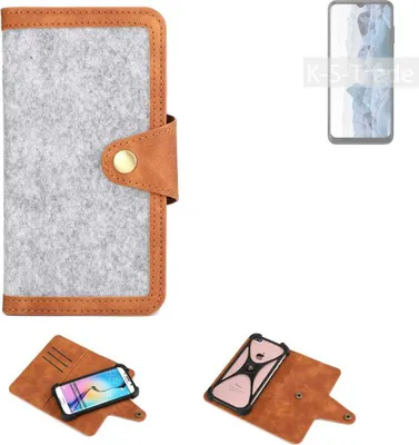 Produktbild von K-S-Trade Handyhülle kompatibel mit Nokia G60 5G Schutzhülle Filz-Hülle Kunst-Leder hellgrau braun (1x)