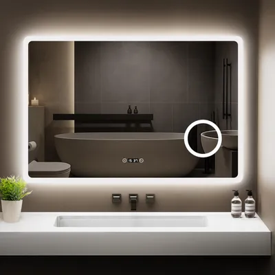 Produktbild von GIMBELEN LED Badezimmer Spiegel mit Uhr 100 x 60 cm, 3 Lichtfarben, Dimmbar, 3-facher Vergrößerung, Anti-Beschlag, Speicherfunktion