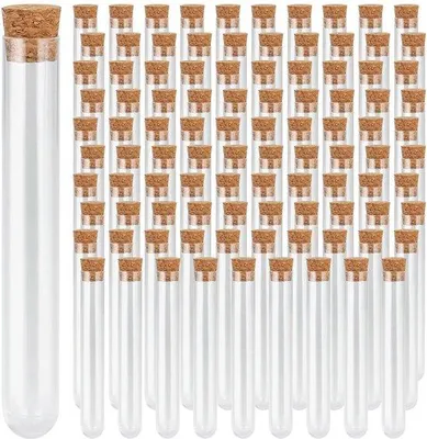 Obrázek produktu pro MUKLEI: 100 kusů prázdných zkumavek, rozměr 15 x 100 mm, s korkovými zátkami; 10 ml zkumavky s víčky, plastové - Luxento