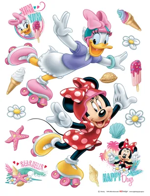 Obrázok produktu pre Nálepka na stenu Disney Minnie Mouse & Daisy Duck Biela, ružová a červená - 600107 - 65 x 85 cm