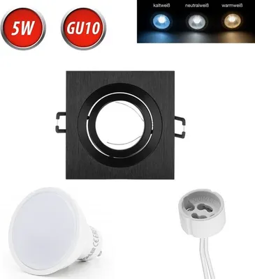 Produktbild von Einbaustrahler GU10 Einbaurahmen 35° Schwenkbar Ø85mm Bohrloch Aluminium inkl. GU10 5W Warmweiß 350 Lumen LED Leuchtmittel Schwarz Eckig