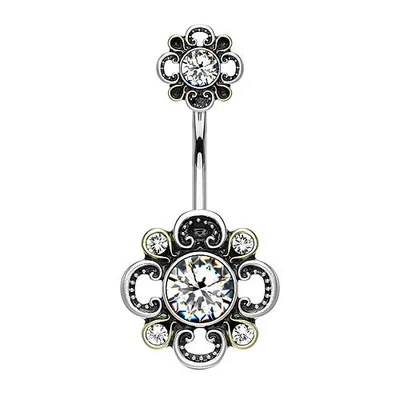 Produktbild von Taffstyle Bauchnabelpiercing Bauchnabelpiercing Banane Stecker filigrane Kristall Blütenblättern, Clear