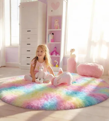 Produktbild von Runder Teppich 100 cm, Hochflor, Flauschig, Geeignet für Schlafzimmer und Außenteppich