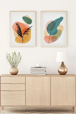 Produktbild von Wallity, Huhu65 - 70 x 50, Dekorativ gerahmtes MDF-Gemälde (2 Stück), 100 % MDF, Mehrfarbig, 50 x 70 cm