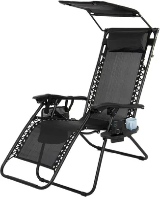 Produktbild von Skladacie multifunkčné záhradné lehátko so strieškou 173X52/65X110CM čierno-sivé
