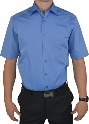 Produktbild von Olymp Hemd mit kurzem Ärmel Luxor Modern Fit normale Passform blau einfarbig Baumwolle