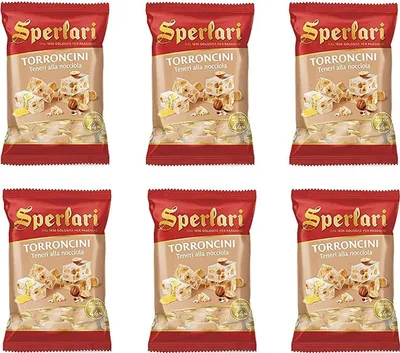 Produktbild von 6x Sperlari Torroncini teneri alla nocciola 44% Haselnüsse Weiche Haselnussnougats 130g
