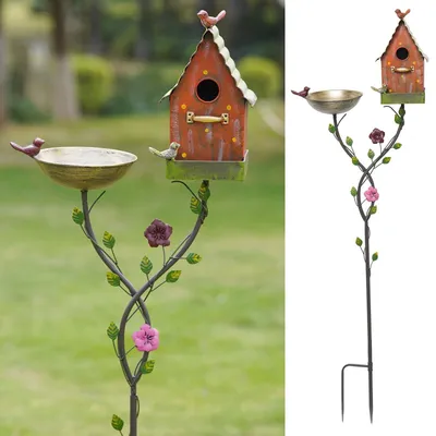 Image de Bain d'oiseaux extérieur avec abreuvoir en métal - Décoration de jardin pour les oiseaux