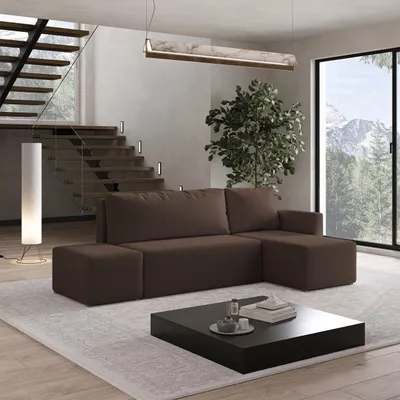 Produktbild von Masseno Ecksofa VELOTTI R-S mit Schlaffunktion L-Form, Sofa mit Bettkasten, Wohnzimmersofa, Couch, Soffa, Bettsofa, Couchgarnitur- Braun, QUELLE 25