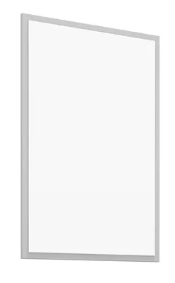 A white rectangular mirror with a thin gray frame, presented from a slight angle against a white background.