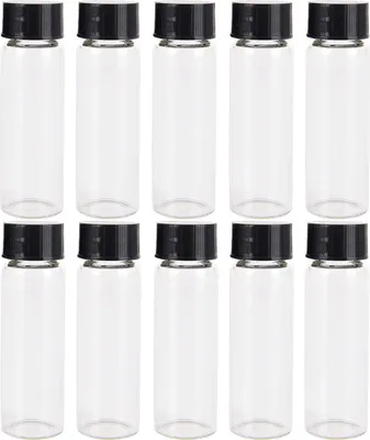 Produktbild von 25 Stück Klarglasfläschchen - Monster Glasflaschen mit Kunststoffschraubverschluss - Schwarzer Deckel - Transparente Laborfläschchen - Labor Kosmetikbehälter 30ml (1oz)