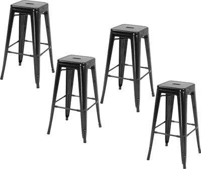 Produktbild von 4er-Set Barhocker aus Metall, für drinnen und draußen, stapelbares Design, Schwarz