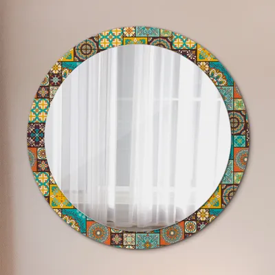 Produktbild von Modern Spiegel - Wandspiegel Design Wandmontage – Badspiegel mit Aufdruck - Rundspiegel - Arabisch Muster - Rund: Ø90cm
