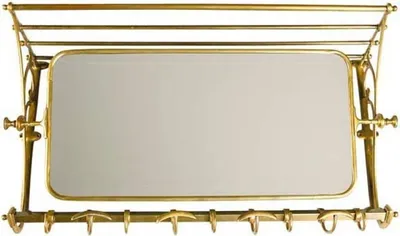 Produktbild von Französische Luxus Wandgarderobe mit Spiegel Messingfarben Edelstahl Garderoben Halter Mod Strasbourg - Garderobe Antik Stil Barock Jugendstil  Hotel, Cafe Restuarant Möbel